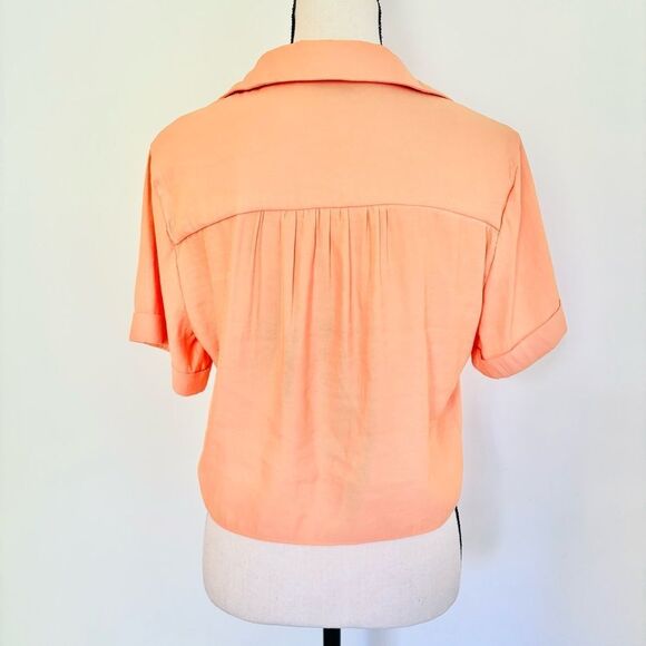 Joie Tie-Front Blouse – Short Sleeve, Button-Up, Orange, Size S - Picture 6 of 8